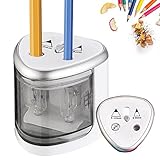 JIJICZ Elektrischer Anspitzer Kleine Doppelloch 6-12mm Batterie Spitzer Elektrisch Mit Behälter Automatischer Bleistiftspitzer Für Kinder Künstler, 6-12mm Silber