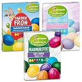 Heitmann Eierfarben 3er Set – Lebensmittelfarbe für Ostereier & Deko - 18 Farben - 3 Effekte: Froh, Marmor & Pastell - Flüssige Eierfarben zum Bemalen mit kräftigen & zarten Tönen