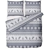 LINKHOFF Biber Bettwäsche 135x200 2tlg - Weihnachtsbettwäsche aus 100% Baumwolle - Weihnachts Bettwäsche Grau Weiß mit Rentier Motiven - Winter Bettwäsche Weihnachten - Kissen + Bettbezug