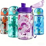 Trinkflasche Kinder Auslaufsicher, 550ml Robuste und Bruchsichere, Trinkflasche Auslaufsicher, BPA-Frei, Schöne Kinder Wasserflasche Geeignet für Schule Reisen, mit abnehmbarem Tragegriff (Grün)