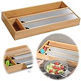 LS-LebenStil 4-Fach Holz Folienspender FSC Bambus Braun Schubladen Alufolienspender Folienschneider Alufolie Alufolien-Spender Frischhaltefolie Folienabroller