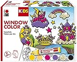 Marabu - KiDS Window Color Set Prinzessin, 6 x 25 ml Fensterfarbe auf Wasserbasis, 2 Malvorlagen in A3 und A4, 30 Motive, für Kinder ab 3 Jahren
