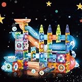 Magnetische Bausteine 144 Teile mit LED-Beleuchtung und Magnetkugelbahn,STEM Montessori-Lernspielzeug für kreatives Bauen,Pädagogisches Kindergeschenk ab 5 Jahren