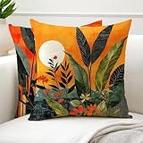 Outdoor Kissen 55x55 Kissenbezug Gebranntes Orange Outdoorkissen Wetterfest Kissenbezüge Blätter Sofakissen,Quadrat Samt Dekokissen für Sitzauflagen Gartenmöbel Wohnzimmer Terrassen Deko kissen G6-275