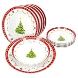 MamboCat Weihnachtstraum 12tlg Tafelservice I Porzellan-Geschirr für 6 Personen mit Weihnachtsdekor I 6x flache Speiseteller & 6x tiefe Suppenteller 400ml