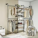 Pevfeciy Offener Kleiderschrank, Begehbarer Kleiderschrank, Kleiderstange Wandmontage, Eckkleiderschrank Industrial Style,XL
