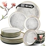 Moritz & Moritz TERRA 18-tlg Geschirrset 6 Personen - Teller Set in dezentem Grau aus hochwertigem Porzellan - Geschirr Set 6 Personen aus je 6x Speiseteller, Dessertteller und Schalen