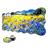 Extra großes Gaming-Mauspad, XL-Schreibtischunterlage (31,5 x 11,8 cm) mit genähten Kanten, Ölgemälde, blaue Blumen, rutschfestes, verlängertes Mauspad, Tastatur-Mauspad, weiche lange