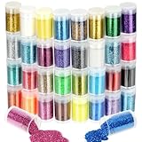 URAQT 32 Farben Glitzerpulver Set, Glitzer Basteln Glitzerpuder Bunte Glitzer Pulver zum Festival Glitzer Basteln FüR Dekoration,ManiküRe,Haare,Make Up,Karten,Papier,Partys,Bastelarbeiten