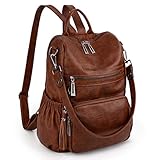UTO Damen Rucksack PU Washed Leder Modischer Multifunktionsrucksack mit Quastendesign Lässige Schultertaschen Frauen Tasche mehres Kompartiment Schule Schulrucksack Damen-Rucksackhandtaschen