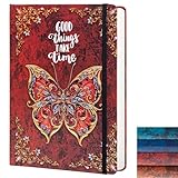Liniertes Tagebuch Notizbuch, B5 3D Schmetterling geprägtes Hardcover Schreib-Tagebuch mit elastischem Verschlussband, 192 Seiten liniertes Papier für Schule, Büro, Zuhause, 22,9 x 17,5 cm (rot)