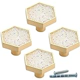 Schubladenknöpfe aus massivem Messing, für Kommoden, moderne Schrankgriffe aus massivem Messing, moderne Schrank-Möbelgriffe, 4 Stück (weißer Kristall)