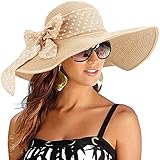 DRESHOW Damen Breit Krempe Strohhut Faltbar Schutz Strandhut Elegant Sommer Hut Sonnenhüte UPF 50+