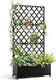 Creperture Pflanzkübel mit Sichtschutz, Metall-Hochbeet mit Spalier, Spalier Pflanzkasten mit Drainagelöchern und Feststellbaren Rollen Blumenkästen für Garten, Terrasse und Balkon, 45x119x183cm,B