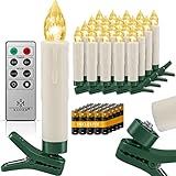 KESSER® Weihnachtsbaumkerzen 20 LED Inkl. Batterien Kabellos - Warmweiß - mit Fernbedienung - Timerfunktion - Flackern - Dimmbar Weihnachtskerzen Christbaumkerzen Befestigungsklammern Kerzen