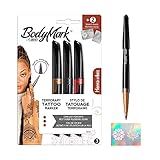 BodyMark by BIC, temporäre Tattoos in 3 verschiedenen Farben, geruchsarme & schnell trocknende Tattoo Stifte für die Haut mit 2 Schablonen
