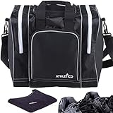 Athletico Bowling Bag & Seesaw Polisher Bundle - Einzelball-Einkaufstasche mit gepolstertem Ballhalter - Für ein Paar Bowlingschuhe bis Herrengröße 14 (schwarz)