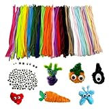 LGIFUTMAX 450 Stück 300 Pfeifenputzer zum Basteln 30Farben Pfeifenreiniger Chenilledraht 30cm,150 Selbstklebende Wackelaugen,Pipe Cleaner für DIY Projekte und Basteldeko für Kinder