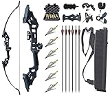 Monleap Archery 51' Takedown Recurve Bogen und Pfeile Set für Erwachsene Rechtshänder Langbogen Kit Metall Riser für Anfänger Schießübungen (schwarz 50lb)