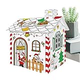 Weihnachtliches Malhaus, 3D-Haus aus Pappe, Malhaus aus Karton, zum Ausmalen Ihres eigenen Weihnachtspappenhauses für Kinderzimmer, Kita, Kindergarten