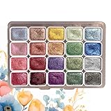 COJJ-20 Farben Meta-llic Aquarellfarben, Glitzer Meta-llic Watercolor Aquarellfarben Aquarell Meta-llic Farbe In Einem Tragbaren Plastikbox Mit Palette Geschenkidee Für Künstler, Maler