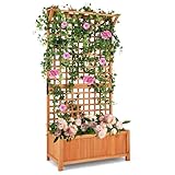 HOMASIS Hochbeet mit Rankgitter & Dach, Blumenkasten mit Spalier & Drainagelöchern, Pflanzkasten Holz, Pflanzübel Rankkasten Gartenspalier für Balkon, Garten, Terrasse, Orange (90x44,5x183,5cm)