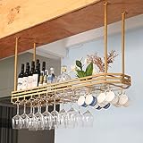 Deckenmontiertes Weinregal und Glashalter mit Lichtern, verstellbares industrielles Weinregal für Wand, hängendes Weinglasregal für Bar, Küche