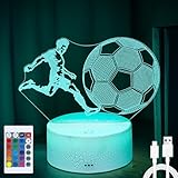 Pinlanuo Fussball Geschenke Jungen Mädchen, Fußball Lampe Geschenke für Jungs, 3D Illusion Nachtlicht Kinder, 16 Farben ändern & Fernbedienung, 6-10 Jahre Geburtstagsgeschenk Zimmer Schlafzimmer Deko