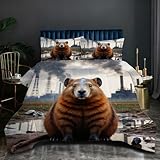 Fotmung Bettdecke 200x220 Gelber Hamster, 3-teilig Steppdecke Set 1 Schlafdecke 200 x 220 cm + 2 Kissenbezüge 80 x 80 cm, Atmungsaktive Mikrofaser Zudecke für Damen Herren I395-