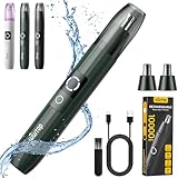 Nasenhaartrimmer Herren, USB Wiederaufladbar Nasenhaarschneider Ohrhaarschneider 2 in 1 Set, Professioneller Schmerzloser Nasentrimmer Gesichtshaartrimmer für Männer Frauen, 2 Ersatzköpfe (Graugrün)