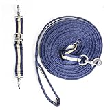Longe mit Longierbrille Pferde Set, farblich perfekt abgestimmt, Pferde Zubehör für Longieren, Bodenarbeit (Dunkelblau Creme)