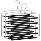 SONGMICS Hosenbügel platzsparend, 3er Set Mehrfach-Kleiderbügel aus Metall, rutschfeste Polsterung, schwenkbare Hosenstege, für je 5 Jeans, Anzughosen, Schals, Krawatten, silbern-schwarz CRI041BK