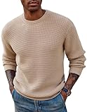 PJ PAUL JONES Herren Pullover Grobstrick Strickpullover mit Rundhals Winterpullover Waffelstruktur Langarm Khaki XL