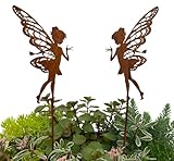 LB H&F 2er Set Gartenstecker Elfen Roststecker Elfe Edelrost Rostfigur Fee Rostdeko Figur Gartenfigur Dekofigur Gartendeko wetterfest (Elfen Set)