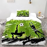 XIKMLSID Grüner Fußball 2-teiliges Kunst Thema 3D Design Teenager Kinder Europäischer Stil Bettbezug,Weich Und Komfortabel,mit 1 Kissenbezügen Single（135x200cm）
