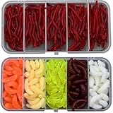350 STK. Künstl. Köderwürmer, Angelset mit weichen Kunststoffwürmern, Regenwürmern & Mehlwürmern, ideales Gummi-Set für Forellenangeln, in Box - 150 Mehlwürmer + 200 kleine Regenwürmer