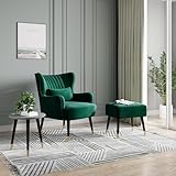 Vesgantti Ohrensessel Set Grün (Hocker und Sessel Werden separat versandt) Relaxsessel Set Relaxsessel mit Hocker