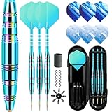 Lavishio Dartpfeile Set 3 Stück Profi Steeldarts 23 Gramm Dart mit Metallspitze Steel Darts Pfeile Set Target Darts Darts Steel Dartpfeil Set 3 Aluminium Schaft Extra 3 Dart-Flüge (blau-grün)