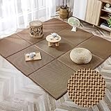 Japanische Bodenmatte, rutschfeste Sommer-Futon-Matratze, Faltbarer Rattan-Teppich mit Aufbewahrungstasche für Wohnzimmer und Schlafzimmer, Krabbel- und Spielmatte (C-Muster, 50 cm x 50 cm,