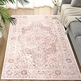 TUKDAK Vintage Teppich Wohnzimmer 120x180cm, Waschbarer Teppich Schlafzimmer, Boho Kurzflor Esszimmer Orientalischer Teppiche, Weich rutschfest Teppiche für Küche Kinderzimmer, Rosa