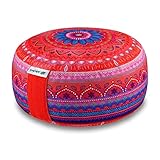 Bine Brändle Mandala Meditationskissen - Yogakissen - Bodenkissen - Ideale Sitzhöhe 15 cm - Innenkissen mit anpassbarer Dinkelspelzfüllung - GOTS Zertifiziert - Bezug aus Baumwolle (Rotes Glück)
