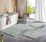Taracarpet Badematte Homestyle rutschfest waschbar Badezimmerteppich Bad-Vorleger, WC Deko, Duschvorleger für Dusche und Badewannen sehr weich und als Set kombinierbar Grün Dühne 060x120 cm