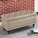 Moderne getuftete Ottoman-Bank aus PU-Leder, mit Hebeverschluss, Schuhtruhe, rechteckiger Fußstützen-Hocker, 90 x 40 x 45 cm, Champagnerfarben