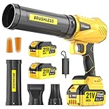 Akku-Laubbläser, Bürstenloser Motor mit 2 x Akkus,Leaf Blower Max 900000RPM, Luftmenge 800m³/h,3 DüSen, 1,82 Lbs Leicht – Ideal FüR Laub/Schnee/Staub/Kohlenstoff/SäGemehl