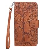 Aisenth Handyhülle für Huawei P30 lite, Baum Muster Leder Handytasche Brieftasche Klapphülle Etui Wallet Flip Case Schutz Hülle mit TPU innen Schale, Kartenfächer, Aufstellfunktion -Braun