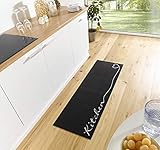Hanse Home Zala Living Cook & Clean Läufer – rutschfest Teppichläufer Flachgewebe Kurzflor Teppich Küchenteppich Waschbar Küchenläufer Kitchen für Flur, Küche, Wohnzimmer – Schwarz, 50x150cm