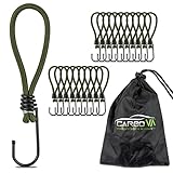 CargoVA® - 20 Spanngummis mit Haken und praktischer Tasche - Expanderhaken für Planen und Netze Olivgrün - 15cm lang [20 Stück]