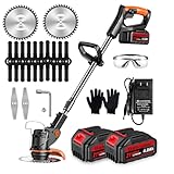 rasentrimmer mit akku 3-in-1 Elektrischer Rasentrimmer und Motorsense - Verstellbarer (2 x 4000A Akku und schnelles Ladegerät), mit 3 Arten Klingen für Rasenschneiden Garten