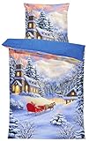 one-home Winter Bettwäsche 135x200 cm Winterlandschaft Weihnachten Flausch Thermofleece