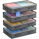 Flow Fire 4 Stück 90L Unterbett Aufbewahrungsbox, Deckel Unterbettkommode Faltbare, Unterbett Aufbewahrung für Bettdecken Kleidung